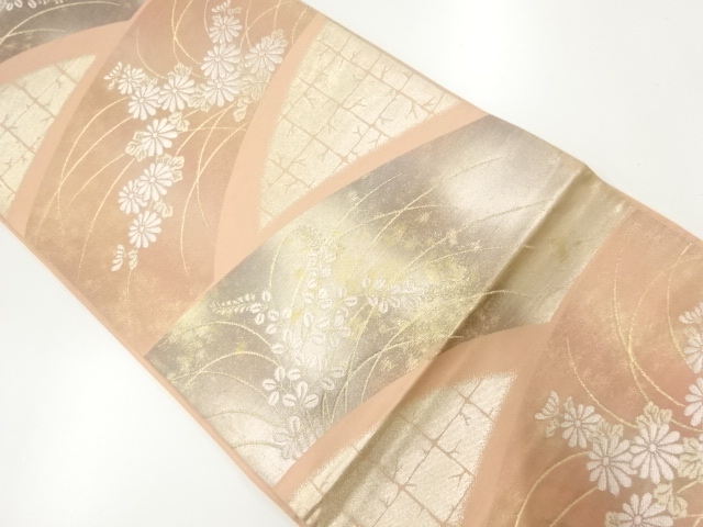 アンティーク　波に秋草模様織出し袋帯（材料）